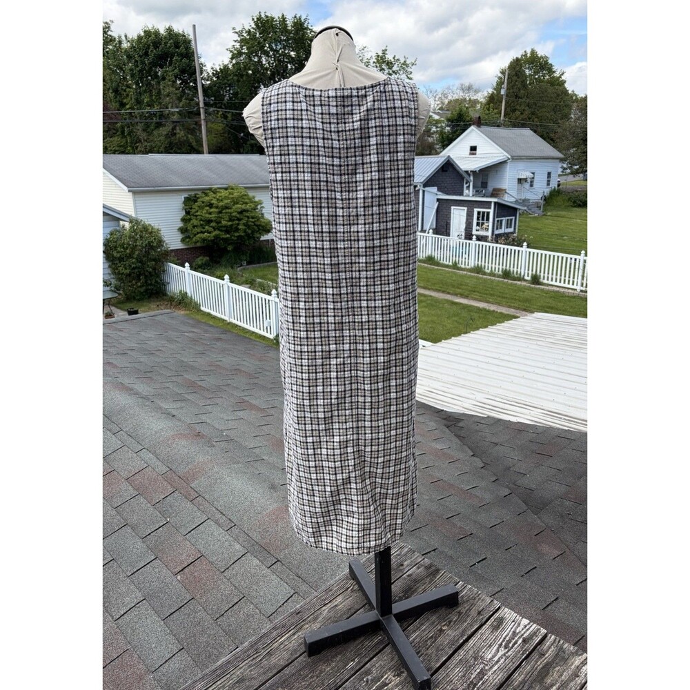 Vintage 90s Erika Studio Linen Beige Gingham Long Jumper Cottagecore Dress Sz M - Picture 4 of 6